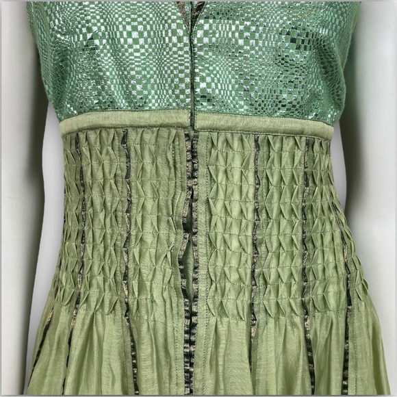 VIRTUES Vintage Empire Waist Metallic Fairy Grunge Circle Skirt Midi Dress Boho - Picture 6 of 15